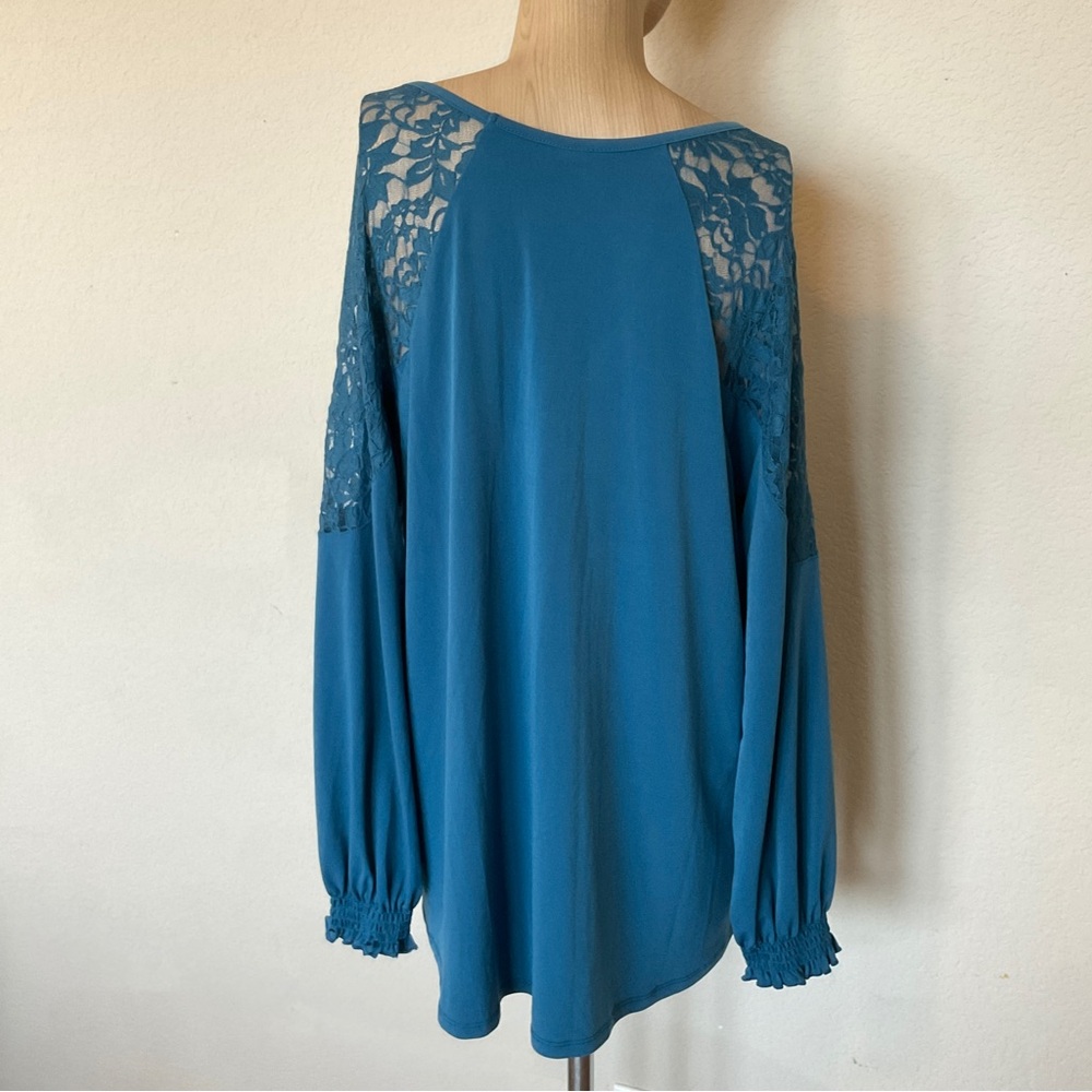 Torrid NWT Studio Knit Lace Shoulder Top Long Sleeve Midnight Teal 0 / L / 12 - Picture 7 of 16